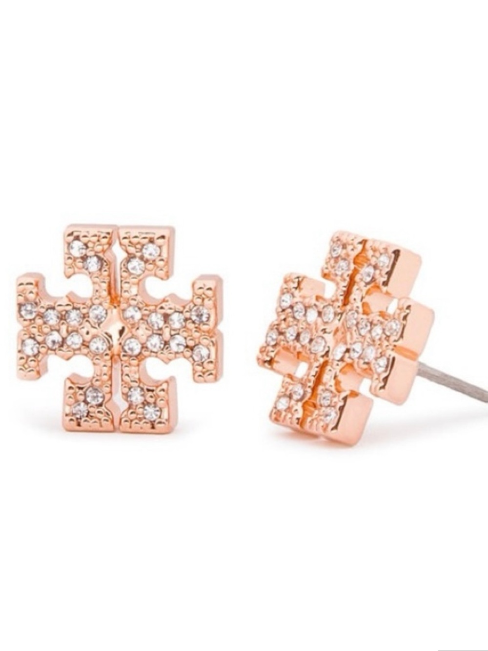 Tory Burch rose gold kira pavé logo stud earrings